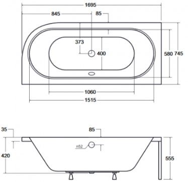 Besco Avita 170x75 (WAV-170-NL) левая Габаритные размеры
