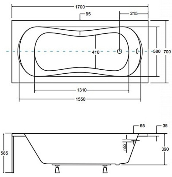 Besco Aria Plus 170x70 (WAA-170-PA) Габаритные размеры