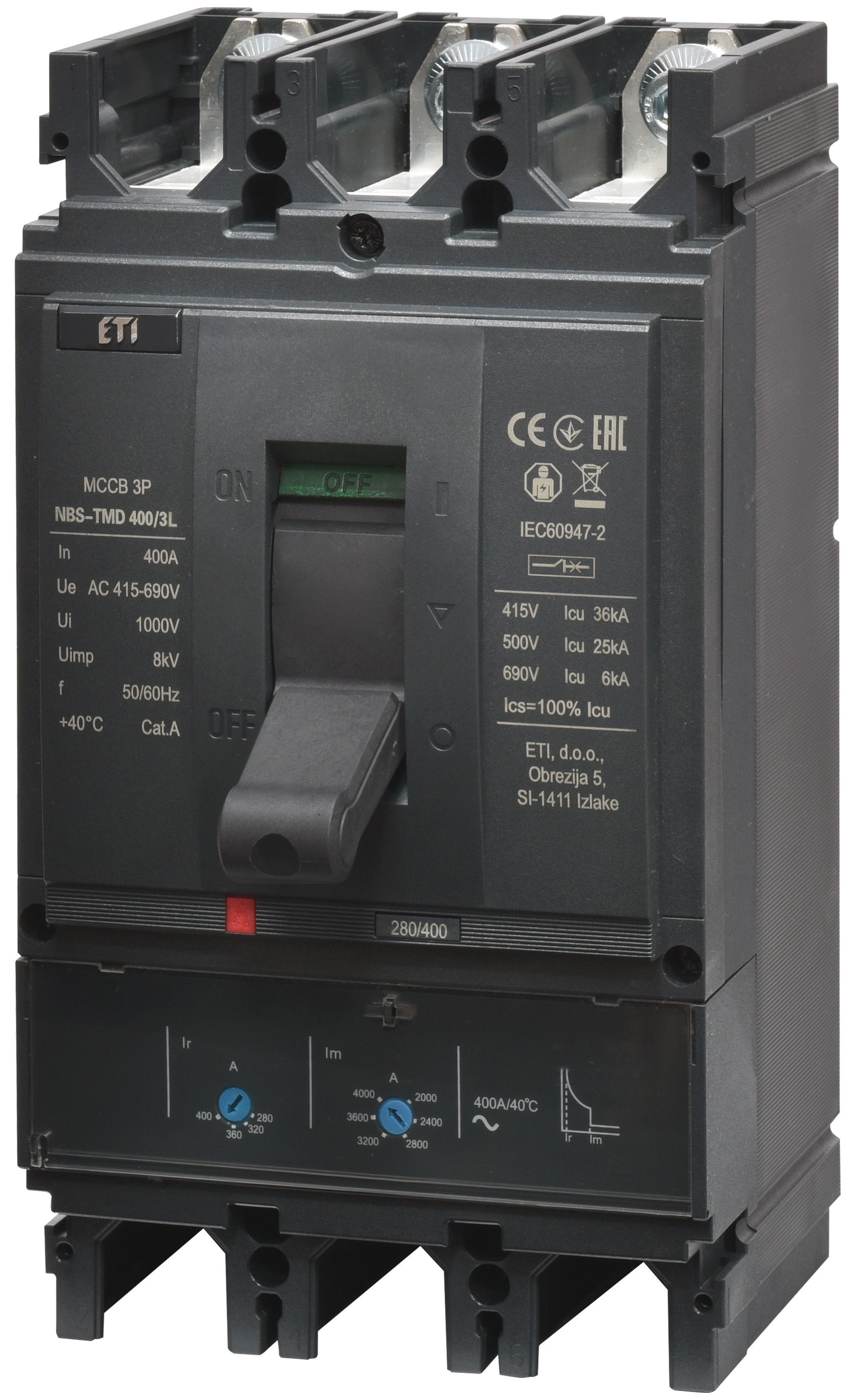 Автоматичний вимикач ETI NBS-TMD 400/3L 400A 3P (004673102)
