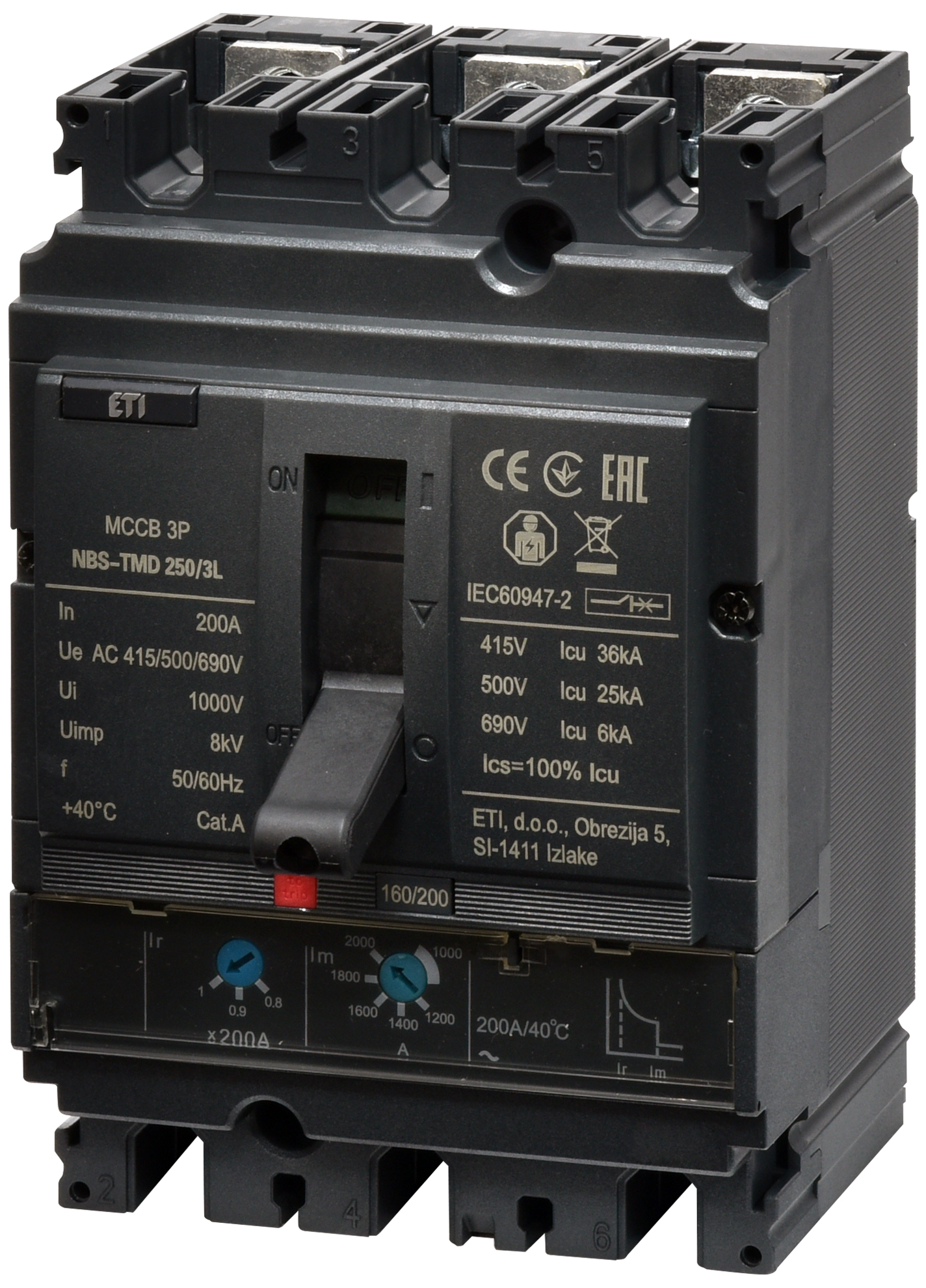 Автоматичний вимикач ETI NBS-TMD 250/3L 200A 3P (004673071)