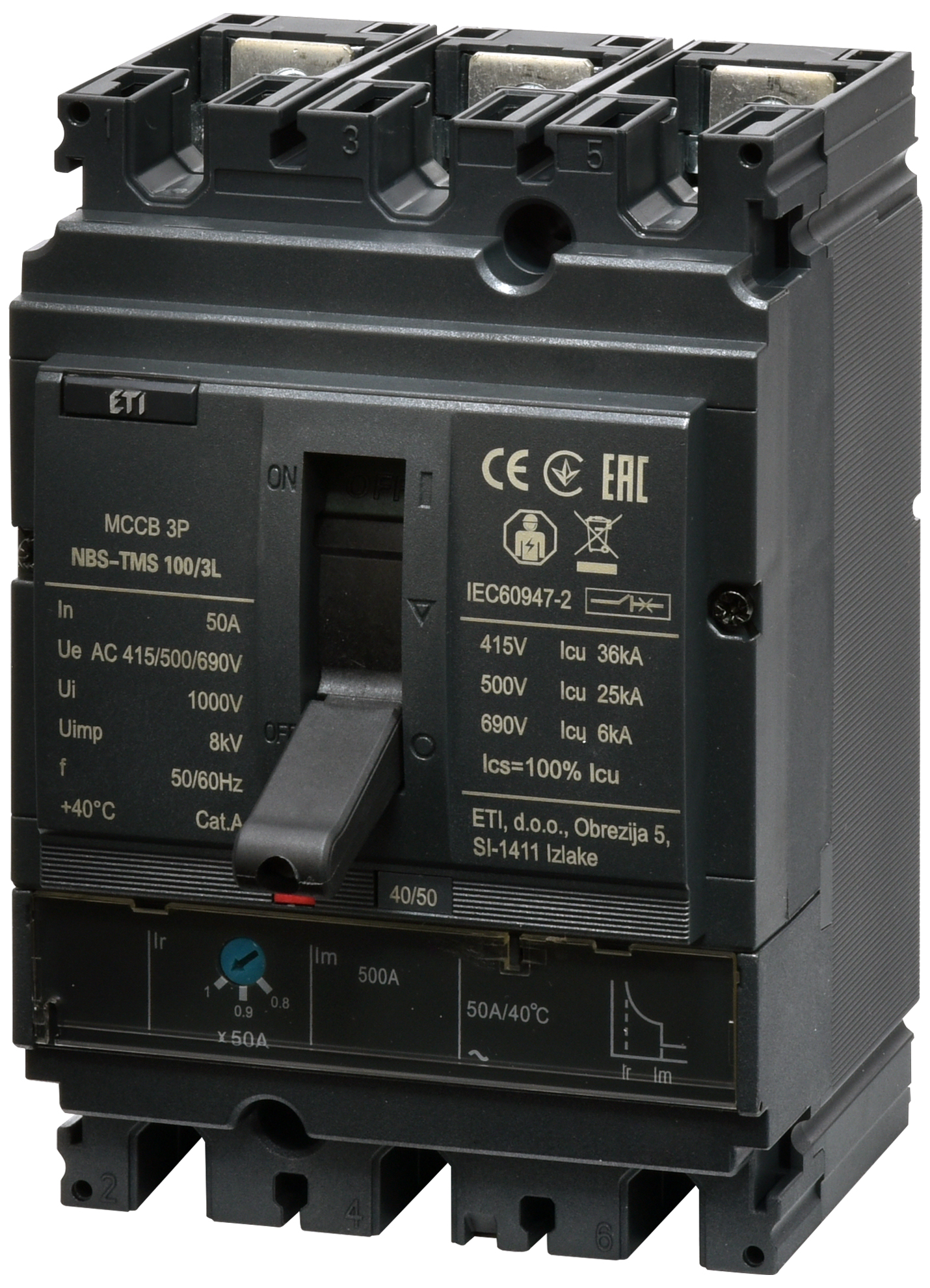 Автоматичний вимикач ETI NBS-TMS 100/3L 50A 3P (004673004)