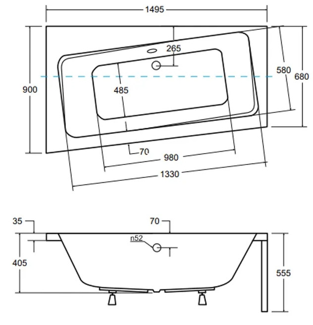 Besco Infiniti 150x90 (WAI-150-NL) ліва Габаритні розміри