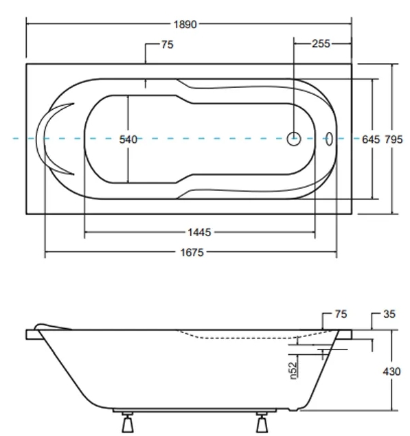 Besco Bona 190x80 (WAB-190-PK) Габаритные размеры