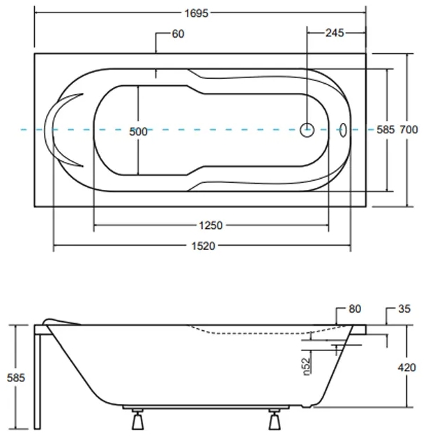 Besco Bona 170x70 (WAB-170-PK) Габаритные размеры