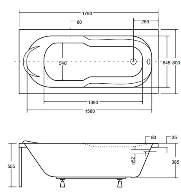 Besco Bona 180x80 (WAB-180-PK) Габаритные размеры