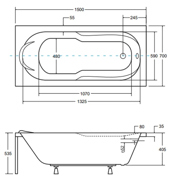 Besco Bona 150x70 (WAB-150-PK) Габаритные размеры