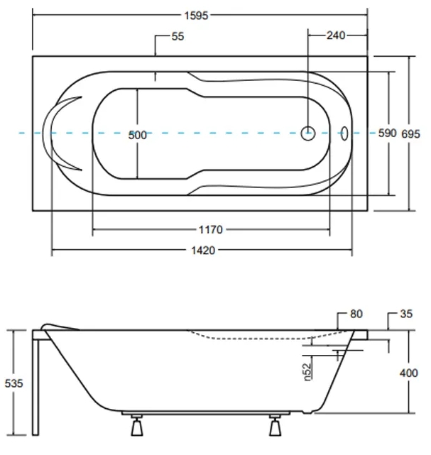 Besco Bona 160x70 (WAB-160-PK) Габаритные размеры