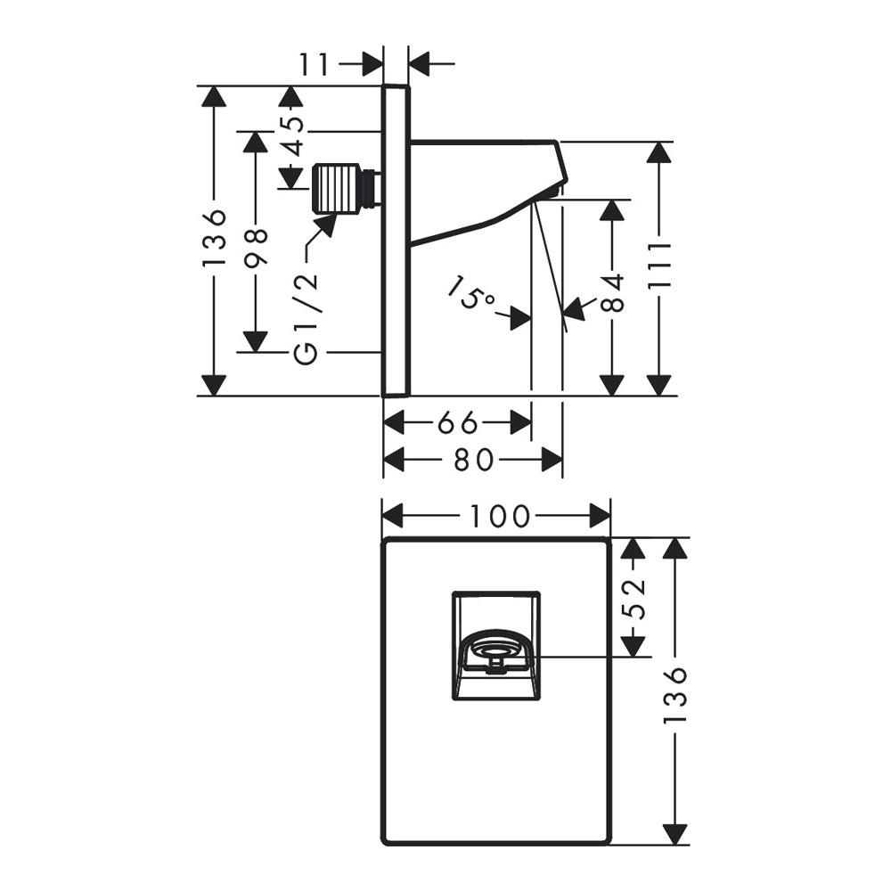 Hansgrohe Pulsify 105 Matt Black 24139670 Габаритные размеры