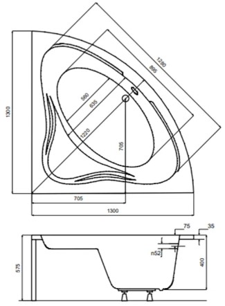 Besco Mia 130x130 (WAM-130-NS) Габаритні розміри