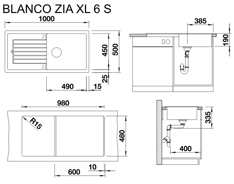 Blanco Zia XL 6 S (526024) Чорний Габаритні розміри