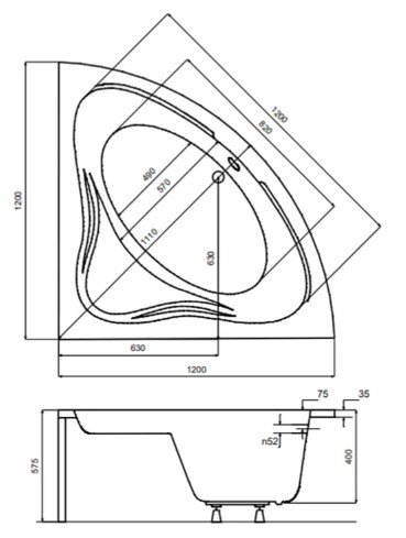 Besco Mia 120x120 (WAM-120-NS) Габаритні розміри