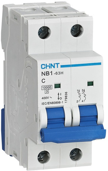 Автоматический выключатель Chint NB1-63H 2P, C10, 10kA (179824)