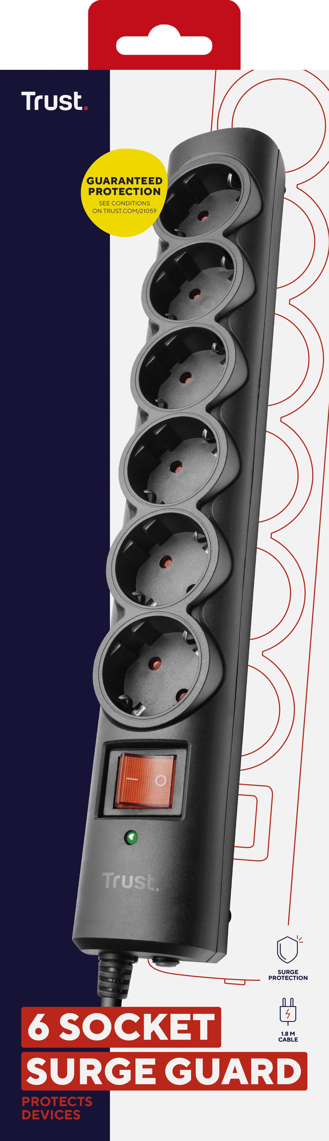 Мережевий фільтр Trust Surge Guard 6 розеток, 1.8 м, Black (21059) характеристики - фотографія 7