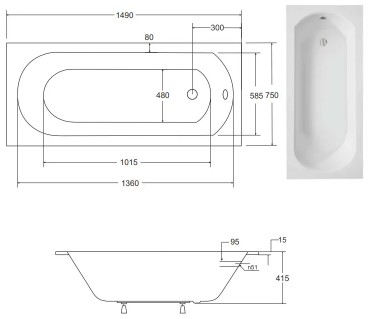Besco Intrica Slim 150x75 (WAIN-150-SL) Габаритные размеры