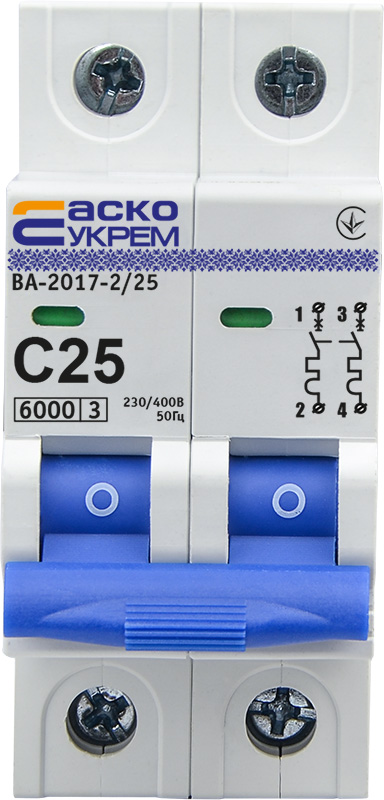 Характеристики автоматический выключатель Аско-Укрем ВА-2017/C 2P 25A (A0010170014)