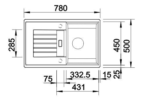 Blanco Zia 45 S (527200) Ніжний білий Габаритні розміри