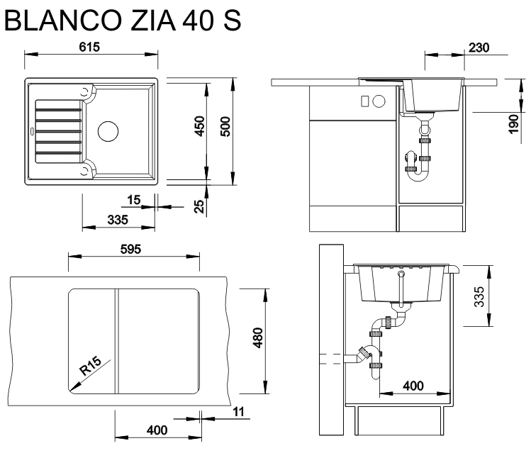 Blanco Zia 40 S (527195) Ніжний білий Габаритні розміри