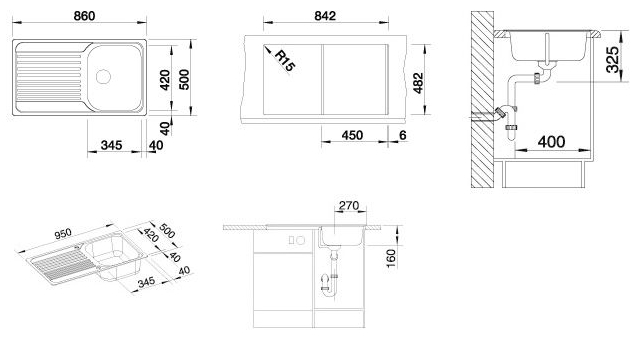 Blanco Tipo 45S (511942) Габаритні розміри