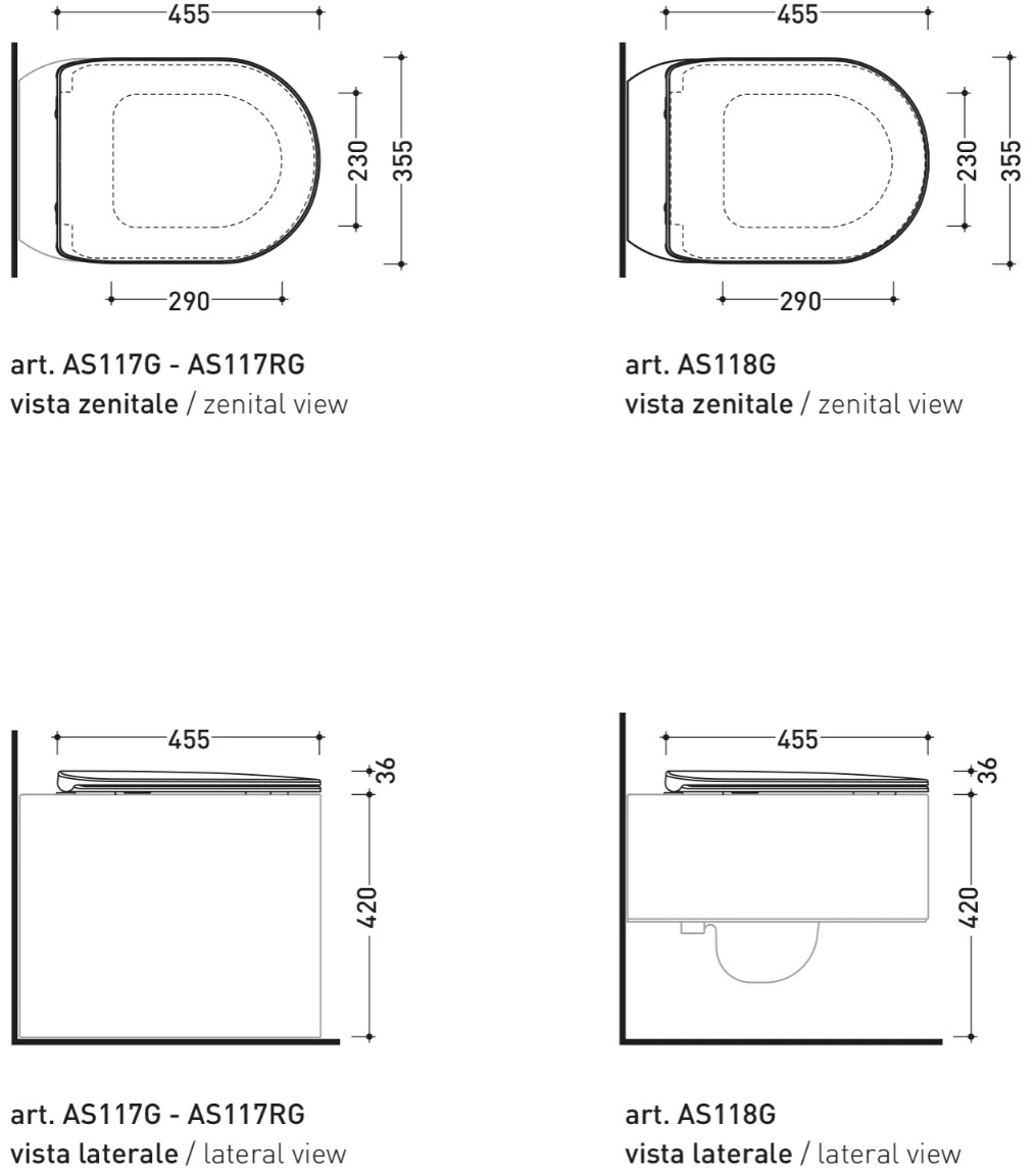 Flaminia Astra Slim SoftClosing/Quick-release (ASCW05) Габаритные размеры