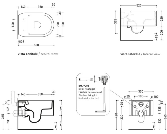 Flaminia Astra GoClean (AS118G) Габаритные размеры
