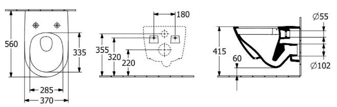 Villeroy&Boch Subway 3.0 + сиденье 8M42S101 (4670TSR1) Габаритные размеры