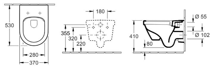 Villeroy&Boch Architectura 5684R001 + сиденье 98M9C101 Габаритные размеры
