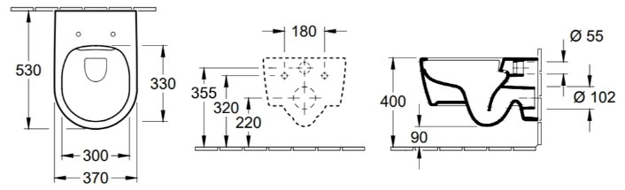 Villeroy&Boch Avento + сиденье Slim (5656RSR1) Габаритные размеры