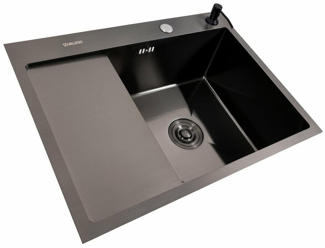 Кухонна мийка Valeso Handmade CM 65x50 R PVD чорна ціна 5097 грн - фотографія 2