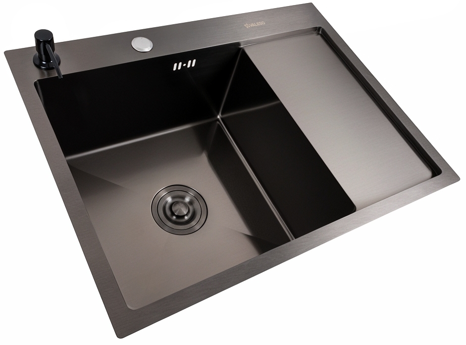 Кухонна мийка Valeso Handmade CM 65x50 L PVD чорна ціна 5097 грн - фотографія 2