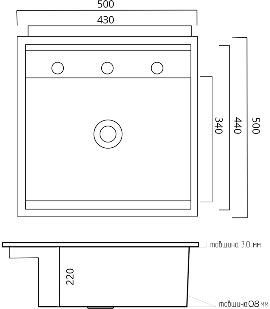 Valeso Handmade CM 50x50 прихована PVD чорна Габаритні розміри