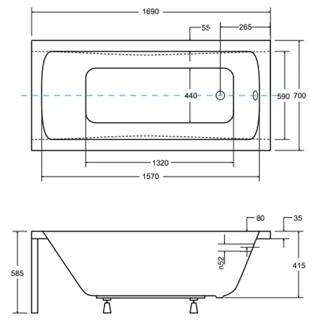 Besco Optima 170x70 (WAO-170-PK) Габаритні розміри
