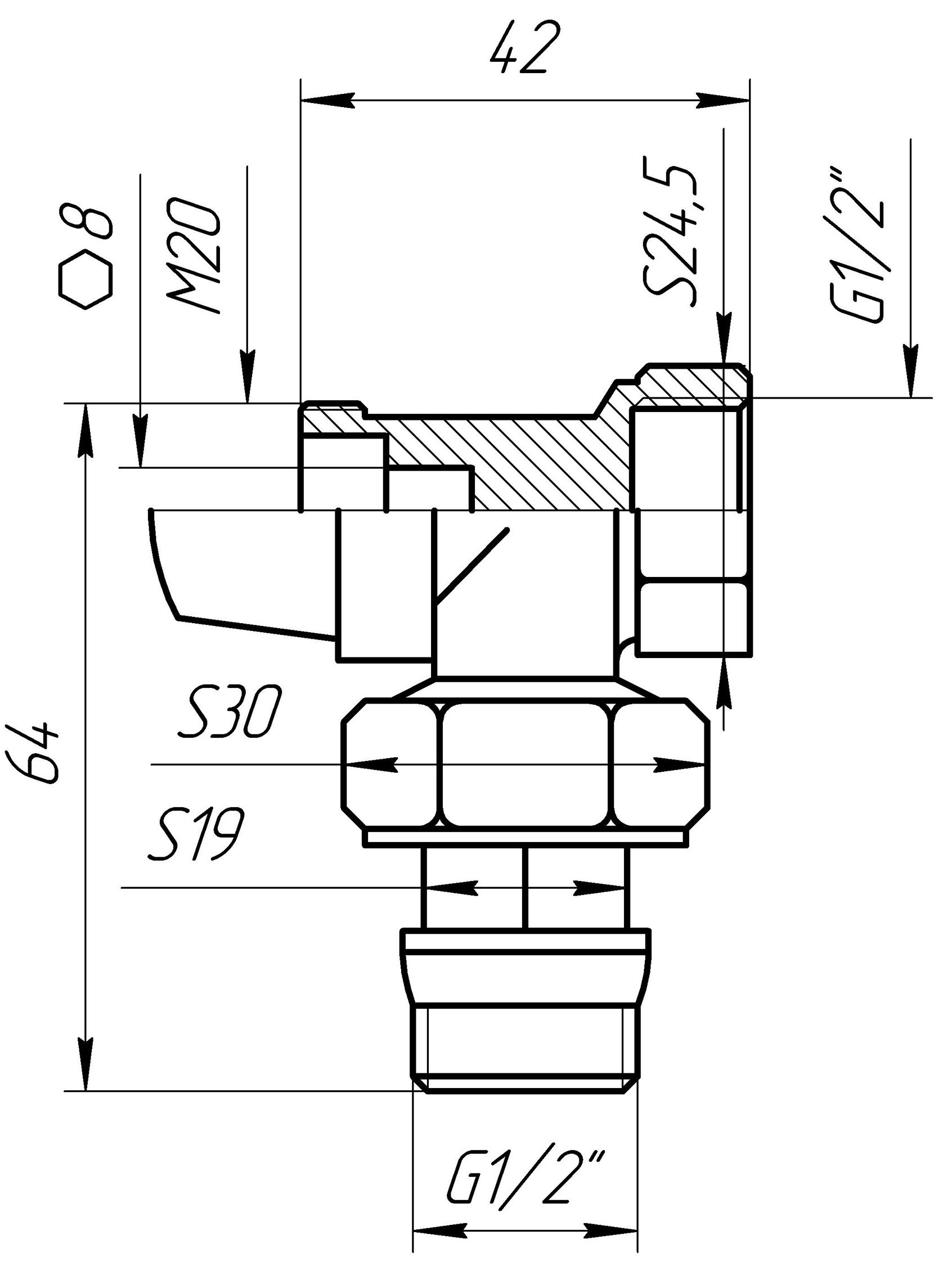 Quality Professional 1/2" під термоголовку з ущільнювачем NV-QP5017 Габаритні розміри