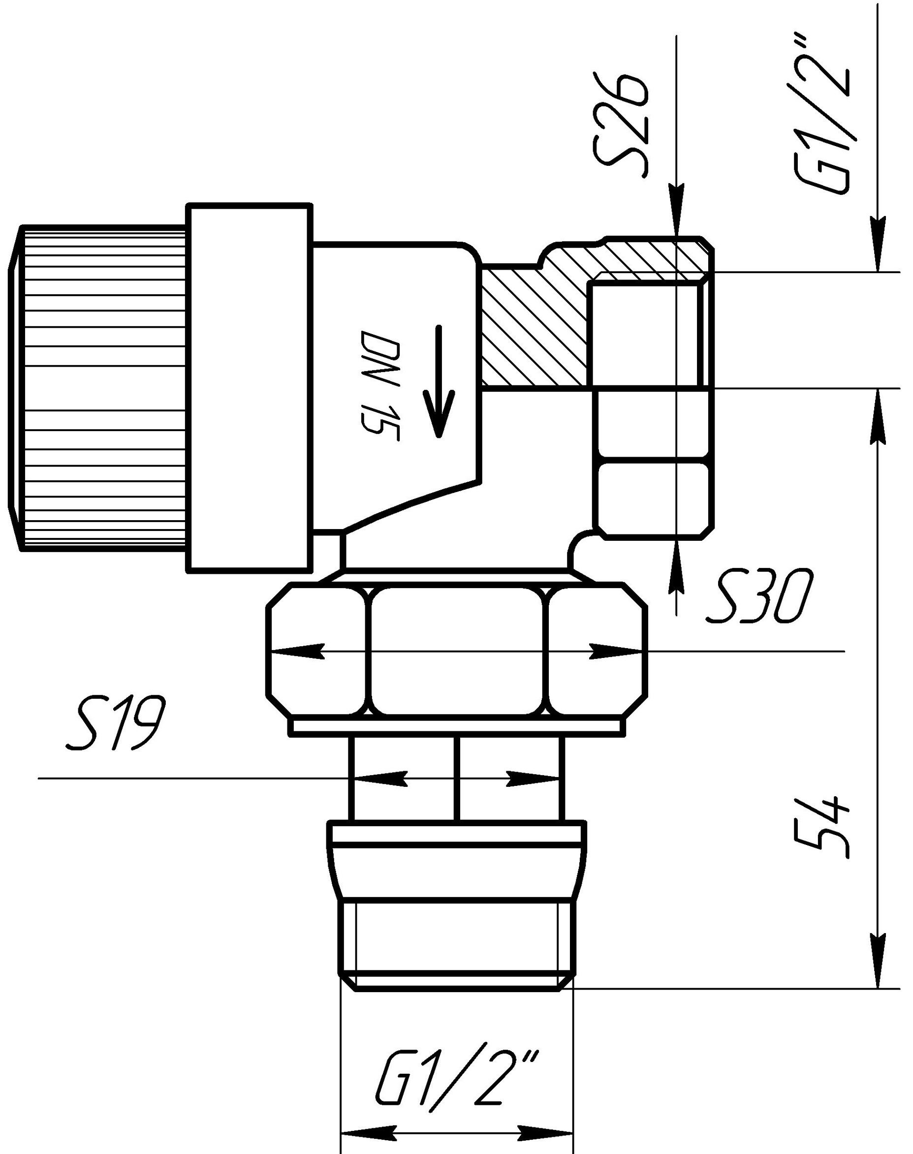 Quality Professional 1/2" кутовий, антипротікання NV-QP5007 Габаритні розміри