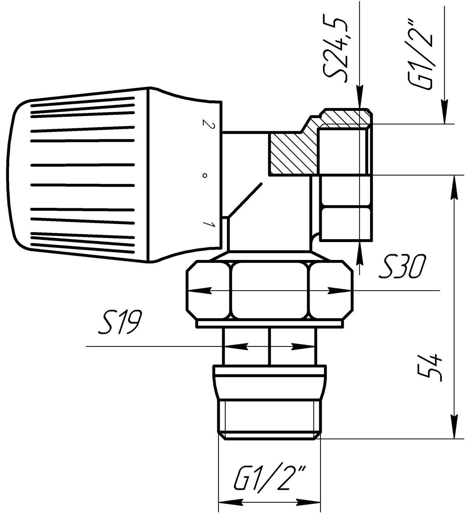 Quality Professional 1/2" кутовий, антипротікання NV-QP5005 Габаритні розміри