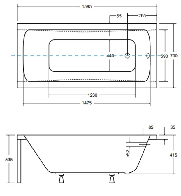 Besco Optima 160x70 (WAO-160-PK) Габаритные размеры