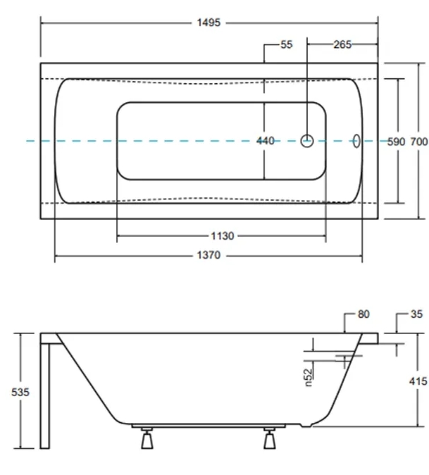 Besco Optima 150x70 (WAO-150-PK) Габаритные размеры