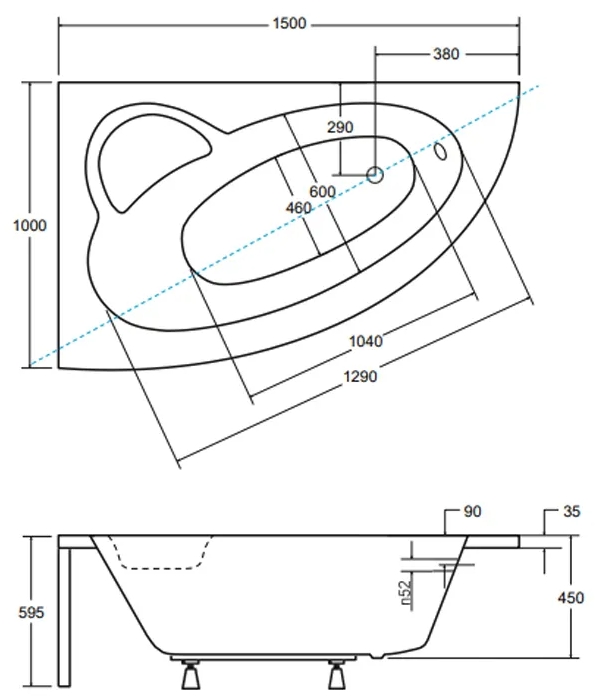 Besco Natalia 150x100 (WAN-150-NL) левая Габаритные размеры