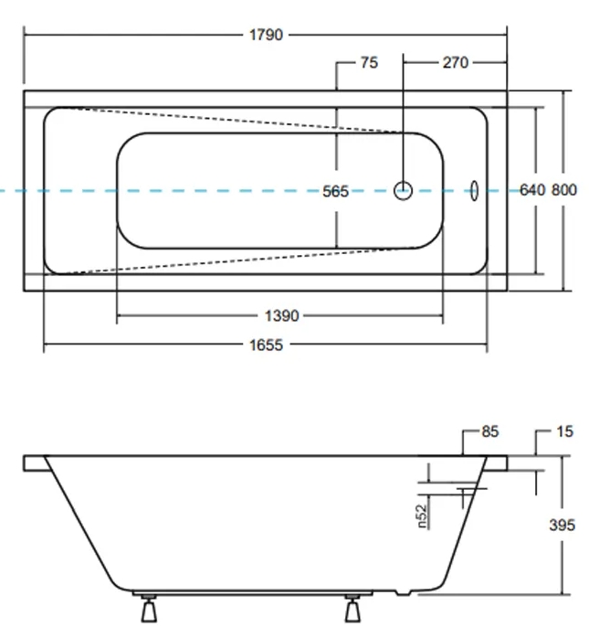 Besco Modern Slim 180x80 (WAM-180-SL) Габаритные размеры
