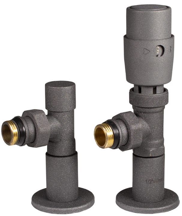 Комплект кранів з термоголовкою Ideale 1/2"x1/2" ВЗ кутові, графіт ціна 2995 грн - фотографія 2