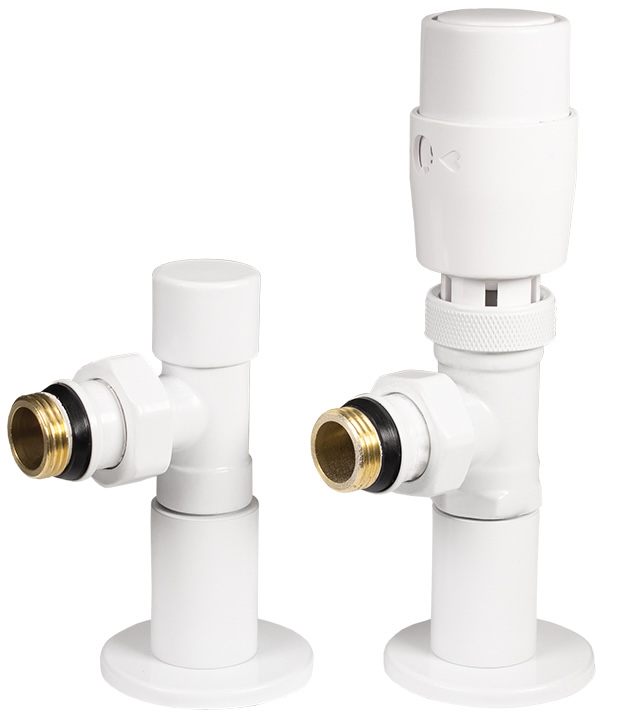 Комплект кранів з термоголовкою Ideale 1/2"x1/2" ВЗ кутові, білі ціна 2995 грн - фотографія 2
