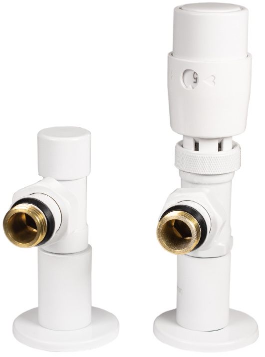 Комплект кранів з термоголовкою Ideale 1/2"x1/2" ВЗ кутові, білі