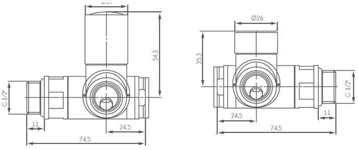 Ideale Senso 1/2"x1/2" чорний Габаритні розміри