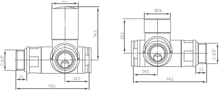 Ideale Senso 1/2"x1/2" хром Габаритні розміри