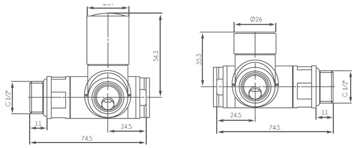 Ideale Senso 1/2"x1/2" білий Габаритні розміри