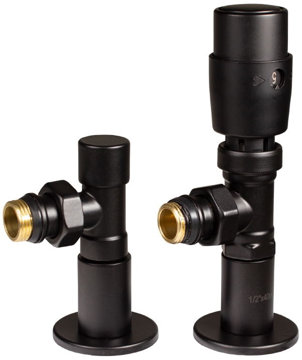 Комплект кранів з термоголовкою Ideale 1/2"x1/2" ВЗ кутові, чорні ціна 2995 грн - фотографія 2