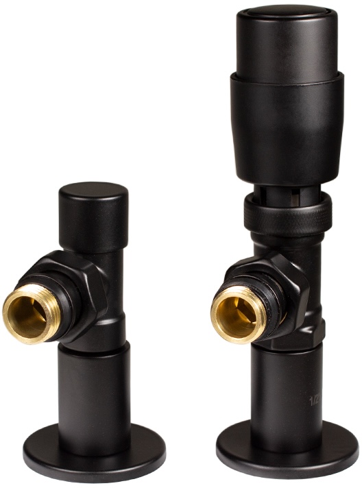 Комплект кранів з термоголовкою Ideale 1/2"x1/2" ВЗ кутові, чорні