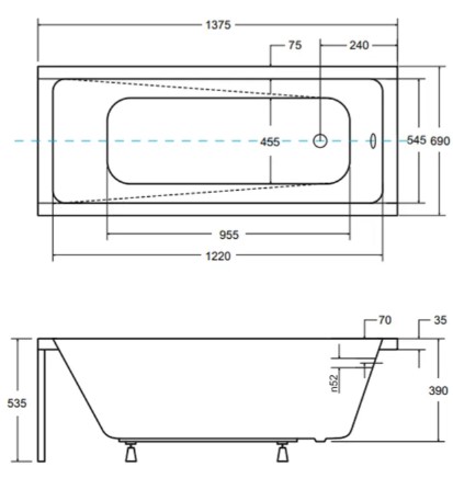 Besco Modern 140x70 (WAM-140-MO) Габаритные размеры