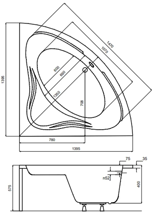 Besco Mia 140x140 (WAM-140-NS) Габаритні розміри