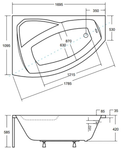 Besco Rima 170x110 (WAR-170-NL) левая Габаритные размеры