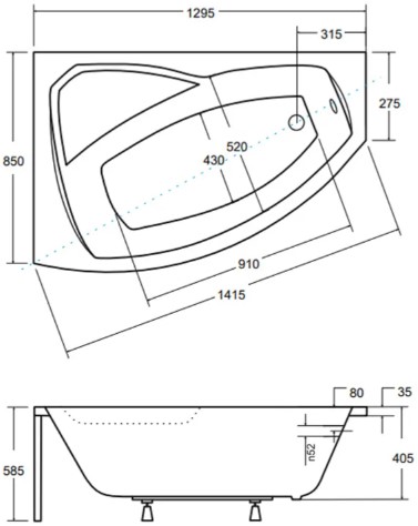 Besco Rima 130x85 (WAR-130-NL) левая Габаритные размеры